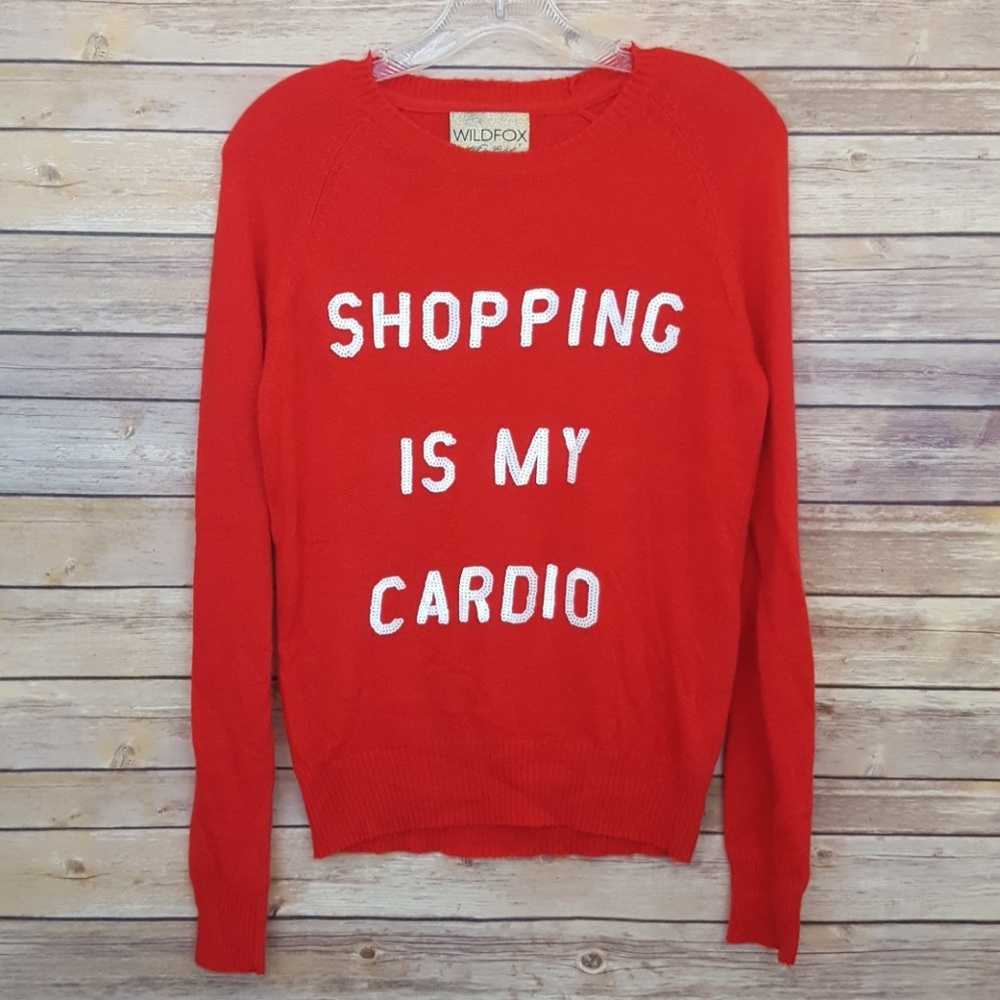 Wildfox Shopping is My Cardio Sequin Red Sweater